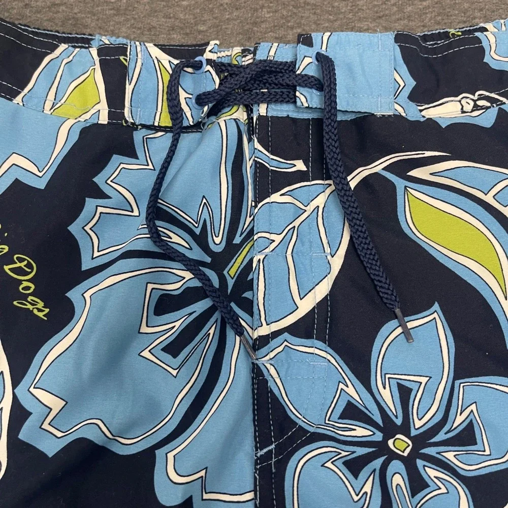 Big Dogs XL Floral Print Swim Trunks Shorts Drawstring Blue‎ Fun Attitude Beach